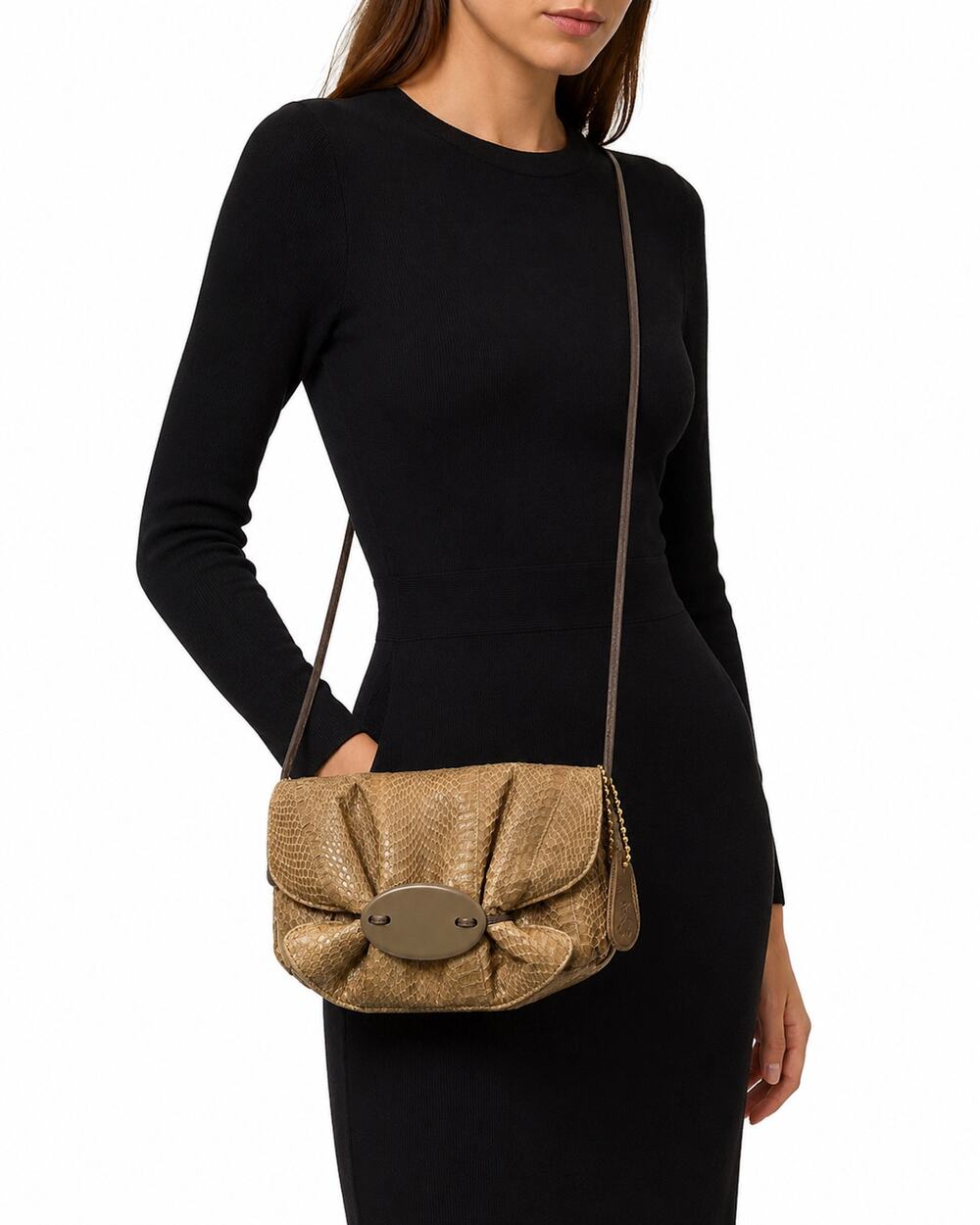 80s Tan Snakeskin Purse | Aspects Pouch Style Shoulder Bag